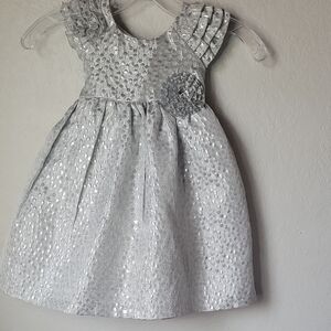 Laura Ashley Girls Silver A-line Flutter Sleeve Dress Size 2